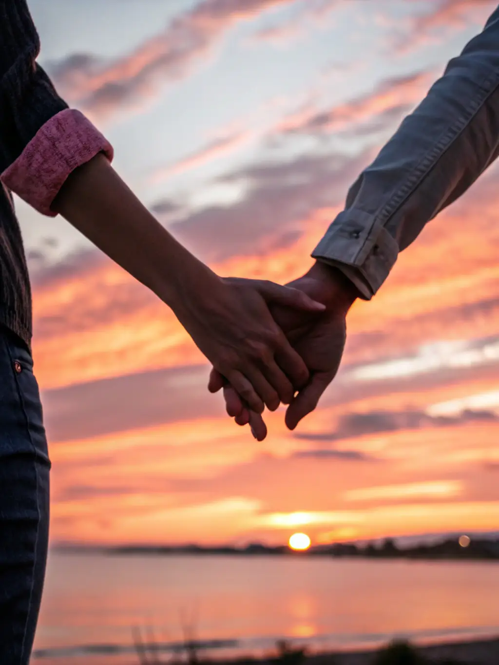An image of two hands intertwined, bathed in soft golden light, representing commitment and lasting love, offered by LoveCast.